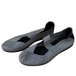 Steven by Steve Madden Silver Woven Elastic Mary Jane Flats Grey Metallic 8